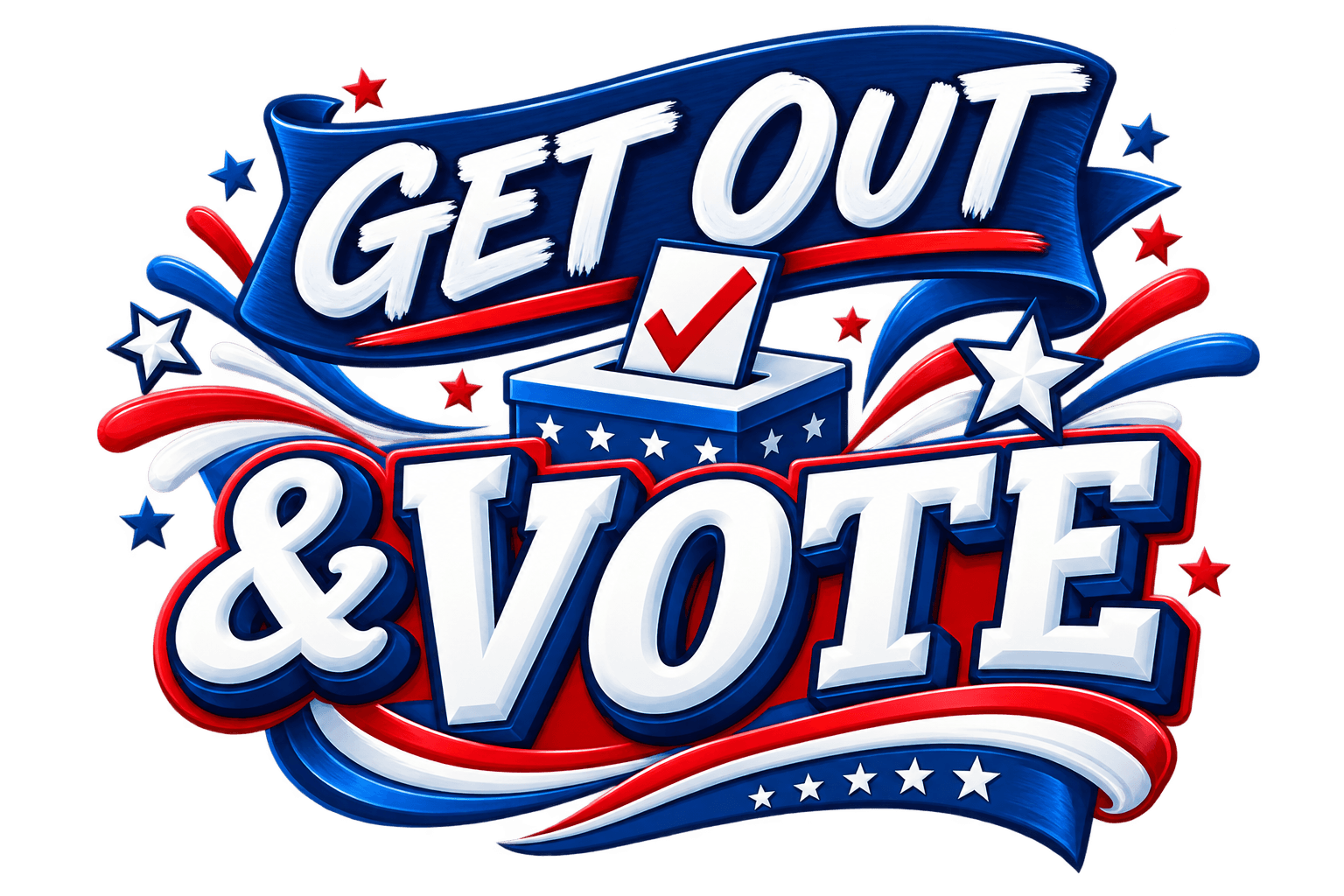 Get Out & Vote, with a ballot box and red, white, and blue stars